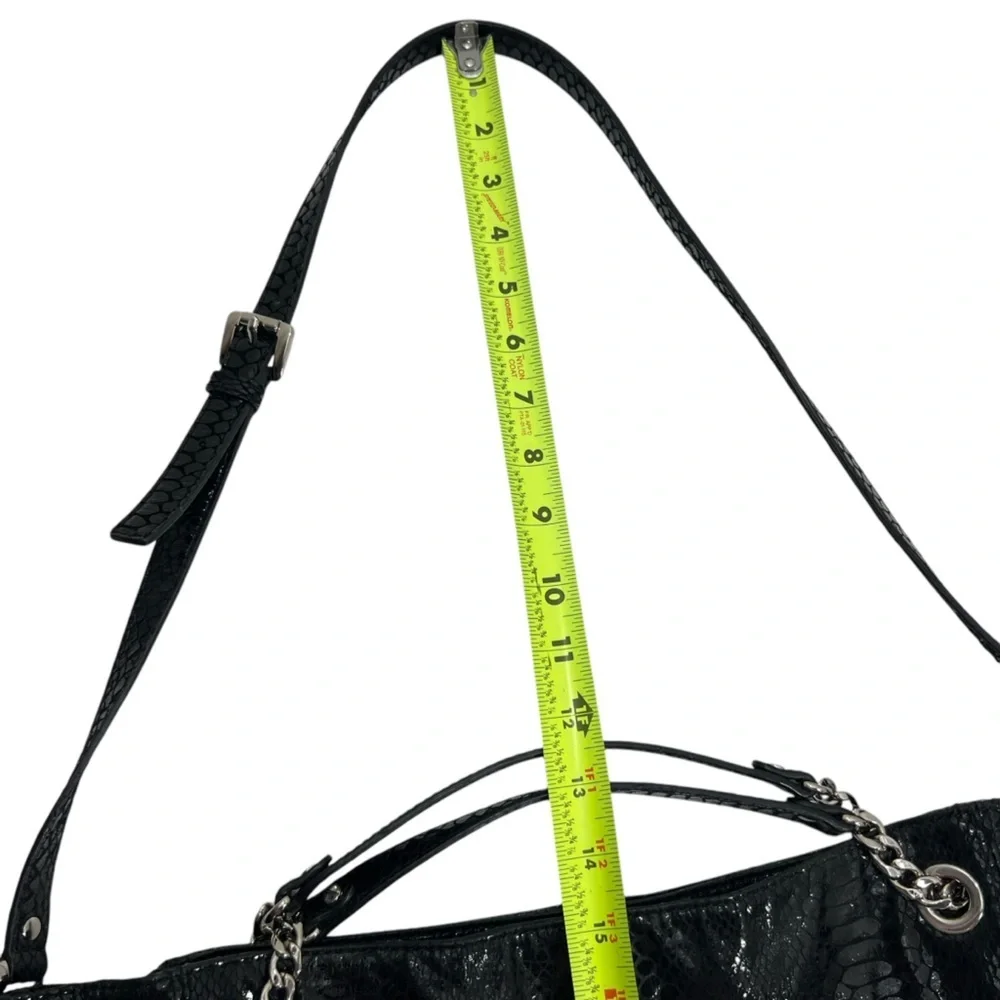 Michael Kors Black Snakeskin Lilly Chain Tote Shoulder Bag